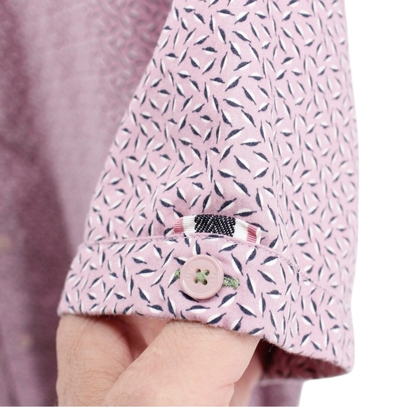 Ted Baker Purple Leaf Print Casual Button Down Shirt Country Club Summer Size S - Picture 4 of 9